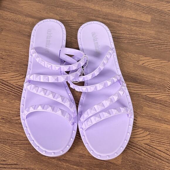 New Olivia Miller Women Size 10 Lavender Light Purple Flat Stud Sandals Strappy - Picture 2 of 6